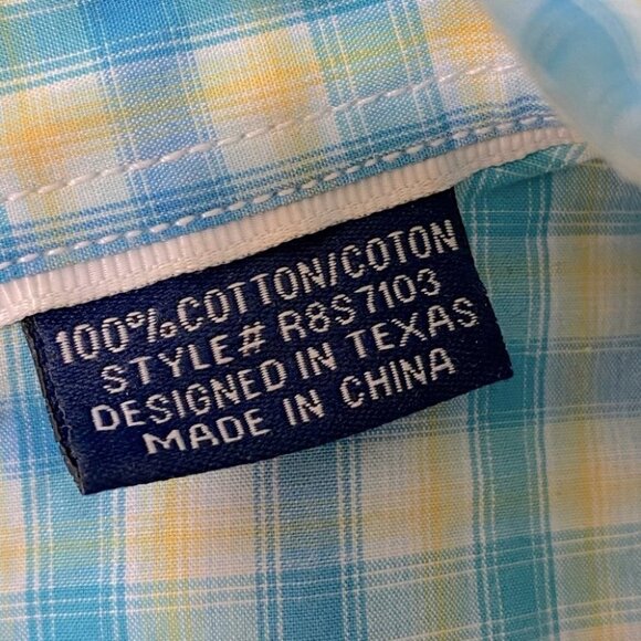 Panhandle Slim Fit Light Blue Yellow plaid Pearl Snap Flip Cuff  XL - Picture 7 of 11